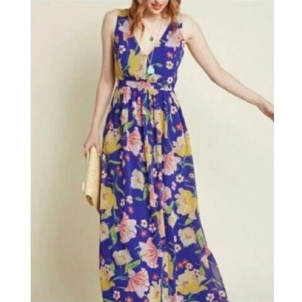 ModCloth Sapphire Blue Muster the Length Floral Maxi Dress
